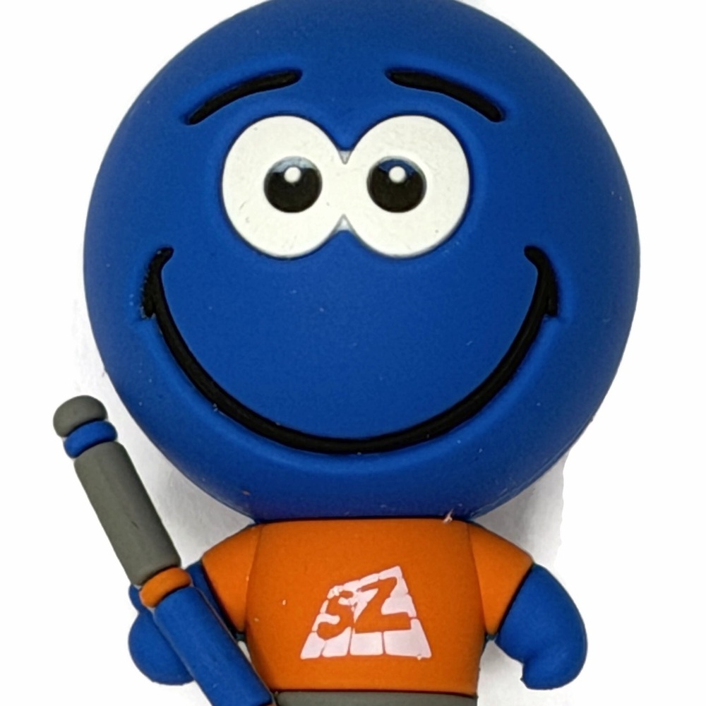 Blue Smiley Face Character with Orange Shirt Rubber Keychain
